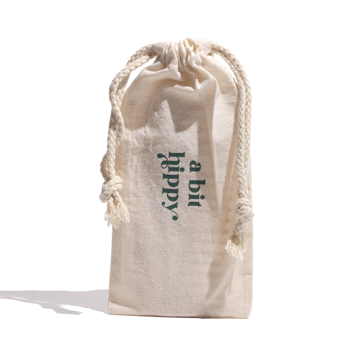Eco-friendly cotton pouch with A bit Hippy branding, sustainable packaging for bamboo comb plastic free