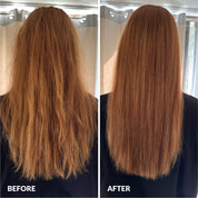 Before and after photos showing the results that A bit Hippy Intense Repair Hair Mask has on hair, showing fuller and healthier looking hair.