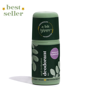 Green Patchouli deodorant bottle on white background with Best Seller badge.